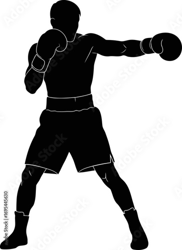 unleashing inner fury a boxers silhouette, power punch, aggressive stance, isolated on transparent background