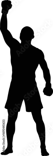 unstoppable mma fighter silhouette a champions triumphant victory pose, unwavering strength, and celebratory gesture, isolated on transparent background