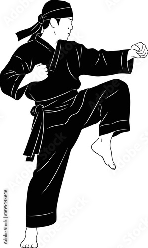 vietnamese martial arts silhouette ancient discipline, powerful pose, dynamic movement, isolated on transparent background