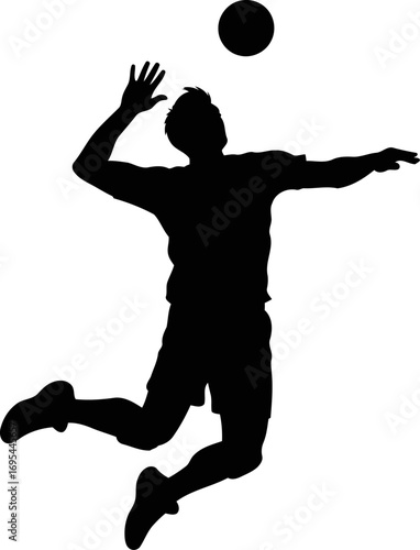 volleyball player silhouette dynamic leap, effortless grace, aerial mastery, isolated on transparent background
