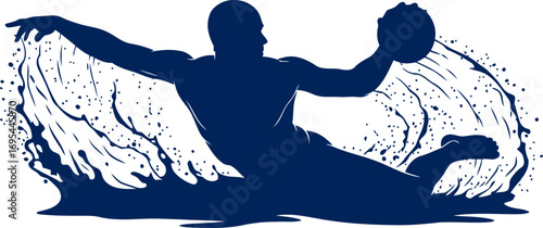 water polo player silhouette dynamic action, aquatic power, intense competition, isolated on transparent background