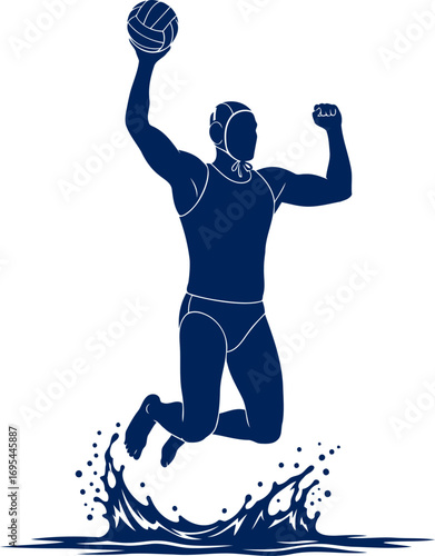 water polo victory silhouette celebratory jump, aquatic triumph, dynamic pose, isolated on transparent background