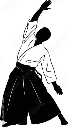 aikido practitioner silhouette graceful balance, focused energy, and martial arts mastery, isolated on transparent background
