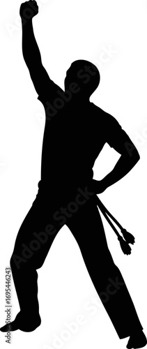 capoeira master silhouette powerful pose, brazilian art, dynamic energy, isolated on transparent background