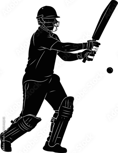 cricket batsman silhouette awaiting the lethal delivery, intense focus, pure athleticism, isolated on transparent background
