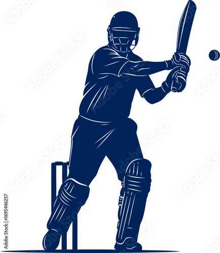 cricket batsman silhouette power, precision, and the thrill of the game, isolated on transparent background