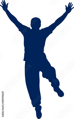 celebrating triumph a silhouette of joyful leap, exuberant victory, and unbridled success, isolated on transparent background