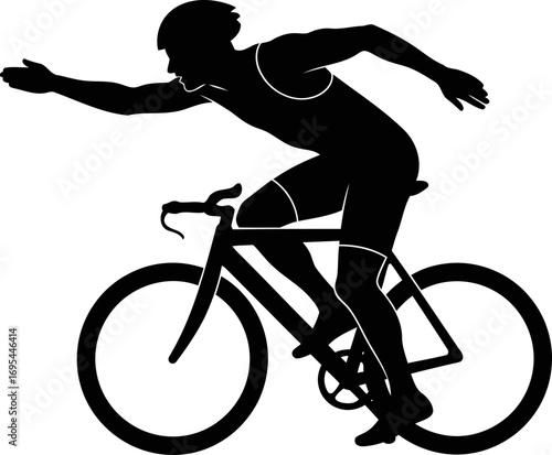 cyclist silhouette dynamic race pose, intense speed, athleticism and power, isolated on transparent background