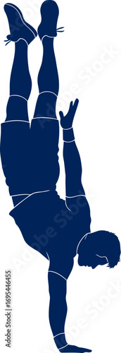 dynamic silhouette of a man in a handstand strength, balance, and fitness, isolated on transparent background