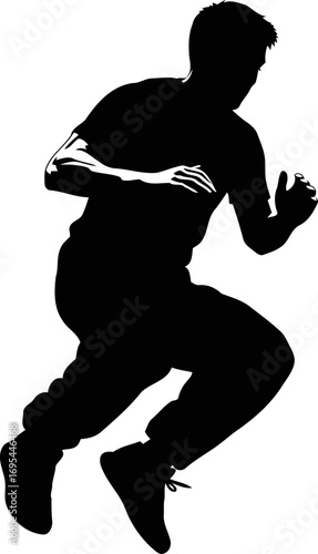 dynamic silhouette of a free runner effortless grace in midair leap, isolated on transparent background