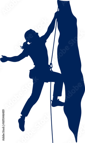 female climber silhouette conquering heights, embracing the vertical dance, isolated on transparent background