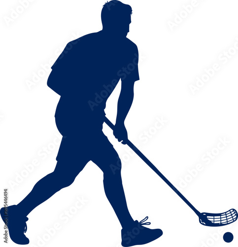 floorball player silhouette dynamic action, intense focus, and the thrill of competition, isolated on transparent background