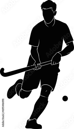 field hockey silhouette intense drive, speed, and unstoppable power, isolated on transparent background