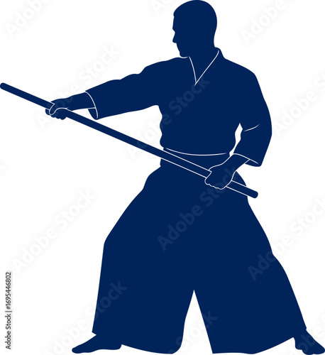 martial arts master the focused aikido silhouette, precise movement, and breathtaking grace, isolated on transparent background