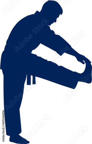 martial arts silhouette focused flexibility, deep stretch, and inner peace, isolated on transparent background