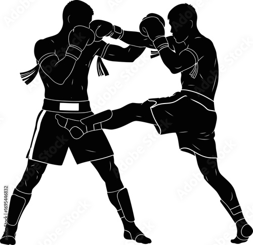 muay thai clash silhouette of power, speed, and the dance of combat, isolated on transparent background