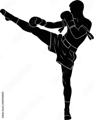 muay thai silhouette warriors grace, power, and precision in motion, isolated on transparent background