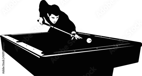 precise billiard silhouette cue stick mastery, strategic shot, intense focus, isolated on transparent background