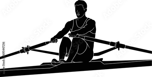 single scullers silhouette grace, power, and the rhythm of the water, isolated on transparent background