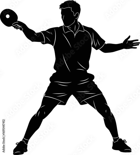 table tennis silhouette intense focus, dynamic serve, and the pursuit of victory, isolated on transparent background