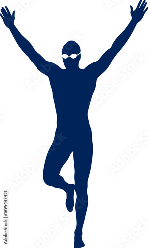 swimmer silhouette triumphant pose, aquatic victory, celebratory gesture, isolated on transparent background