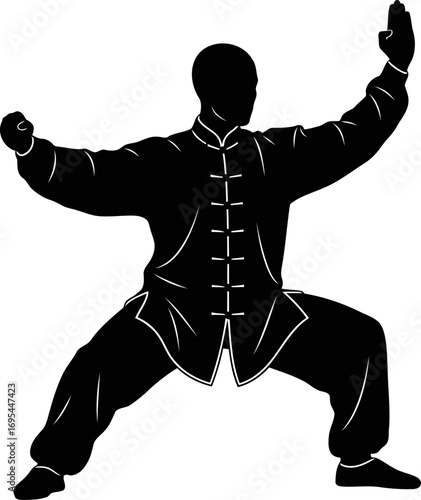 tai chi chuan silhouette finding balance, inner peace, and the gentle power of movement, isolated on transparent background