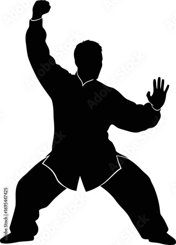 tai chi chuan silhouette inner peace, harmonious movement, and the gentle power of qi, isolated on transparent background