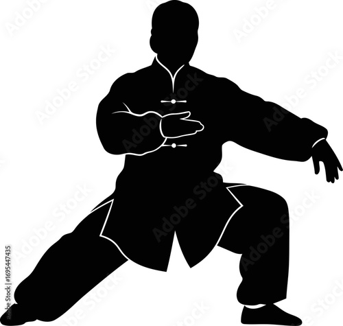 tai chi chuan silhouette the masters grace, inner peace, and harmonious movement, isolated on transparent background