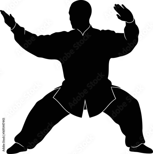 tai chi chuan silhouette inner peace, harmonious movement, gentle power, serene posture, tranquil energy, mindful practice, isolated on transparent background