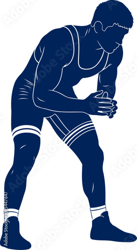 the focused wrestler awaiting the match, strength and intense concentration, isolated on transparent background