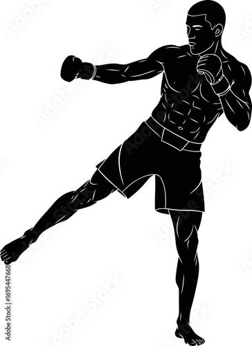 the muay thai silhouette a dynamic leg kick, precision, power, and the art of eight limbs, isolated on transparent background