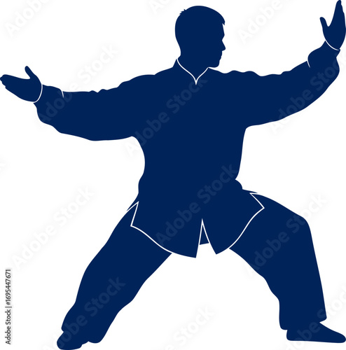 the tai chi master finding inner harmony through precise, serene movement silhouettes, isolated on transparent background