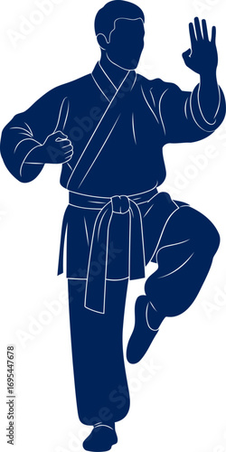 the silent strength of tai chi a navy blue silhouette of a master in motion, embodying balance and inner peace, isolated on transparent background