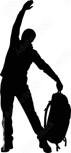travelers silhouette prejourney stretch, embracing adventure and new horizons, isolated on transparent background
