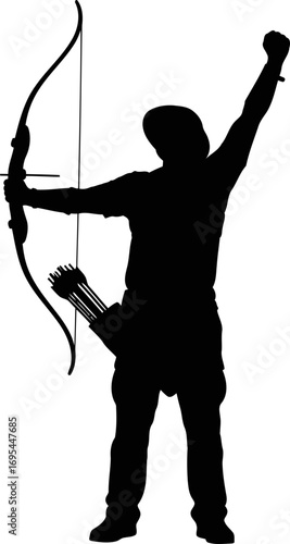 triumphant archer silhouette celebrating victory, skill, and the perfect shot, isolated on transparent background