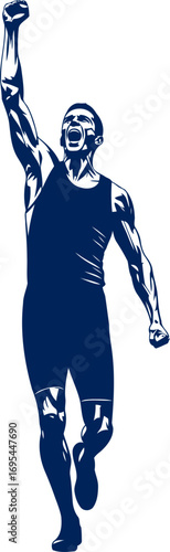 triumphant athlete silhouette celebrating victory, unwavering determination, and peak performance, isolated on transparent background