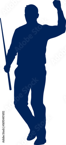 triumphant billiards player silhouette celebrating victory, skill, and the perfect break, isolated on transparent background
