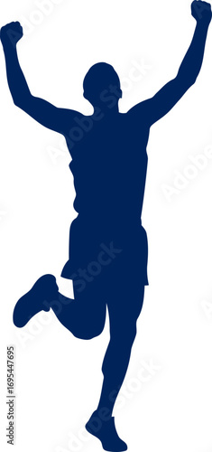 triumphant athlete silhouette celebrating victory, joyful leap, and unbridled exultation, isolated on transparent background