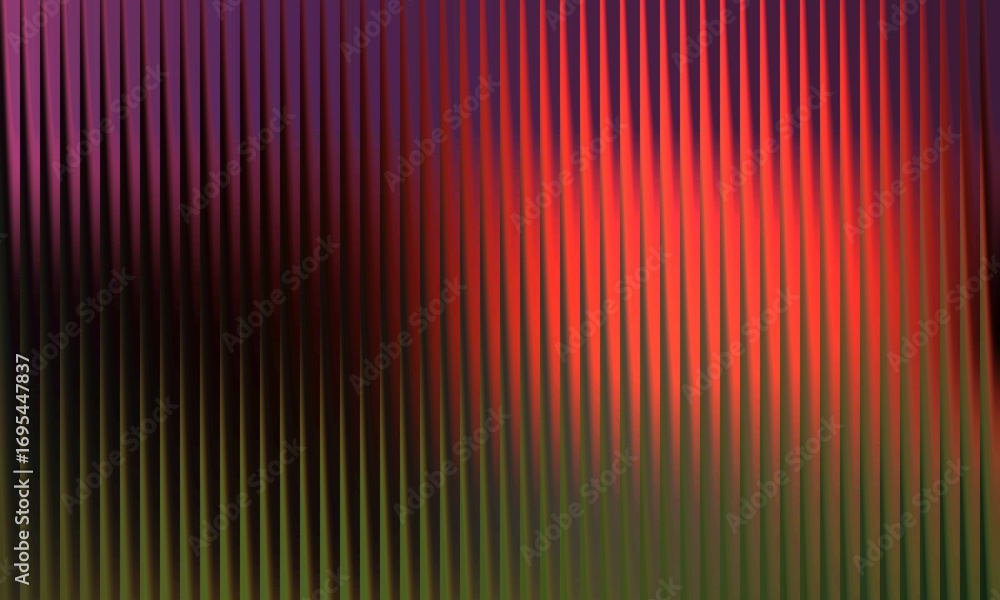 Fototapeta premium Abstract vertical ribbed surface with red orange and green gradient light effects background texture
