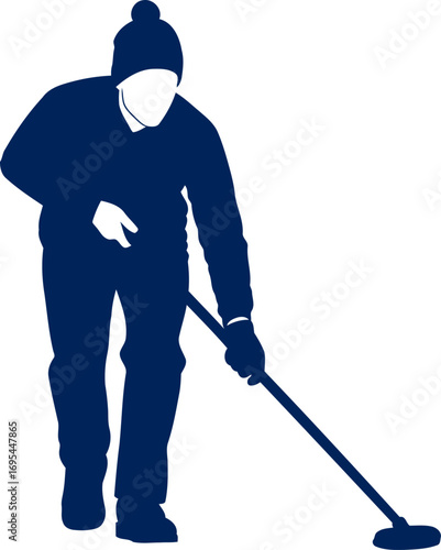 winter curling silhouette precise sweep, focused strategy, ice sport action, isolated on transparent background