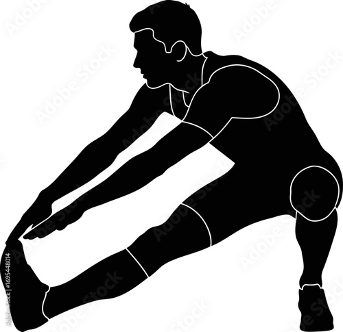 athlete silhouette prerace stretching, finding focus and strength, isolated on transparent background