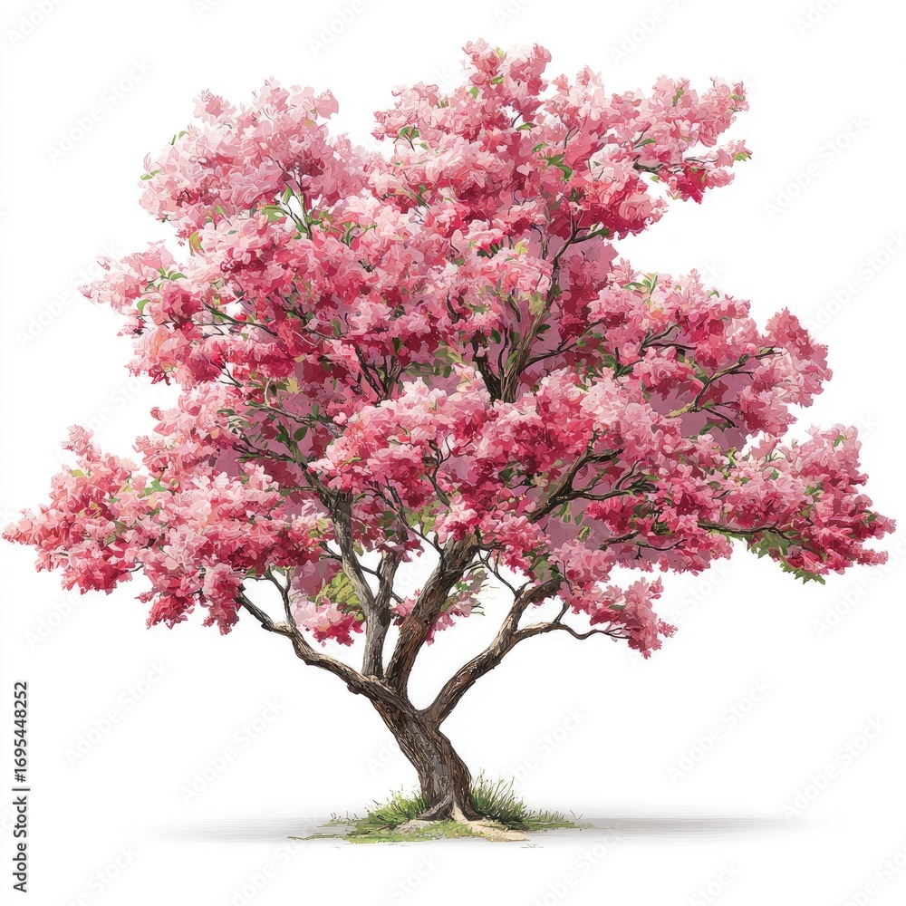 Obraz premium Lush pink flowering tree, isolated