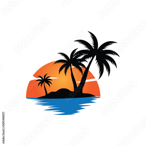 Sunset Sea View Beach Logo Design Summer Vacation Place