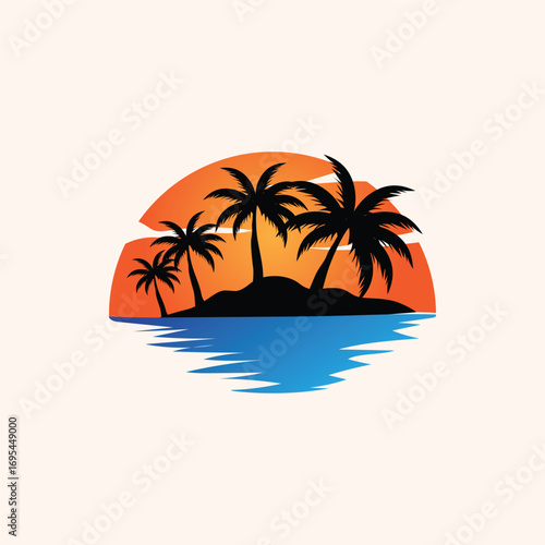 Sunset Sea View Beach Logo Design Summer Vacation Place