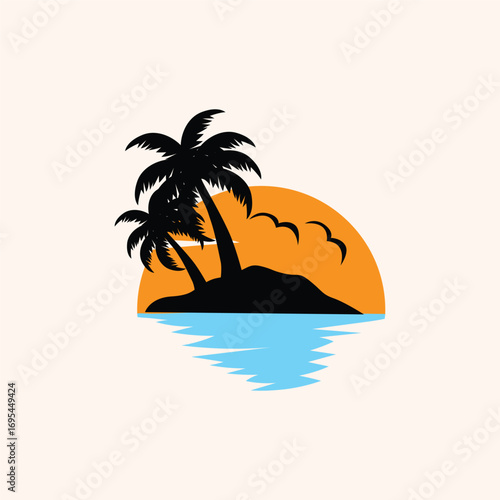Sunset Sea View Beach Logo Design Summer Vacation Place