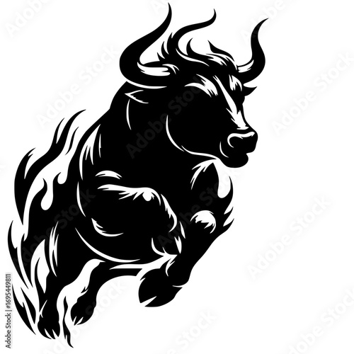 Silueta de un toro de fuego