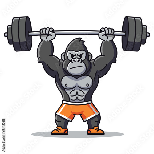 Cartoon Gorilla Weightlifting: Powerful Primate Character for Fitness and Strength Branding