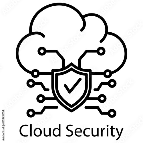 Cloud Security Outline Style. Vector Illustration For Graphic Design