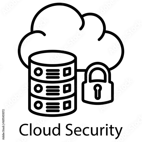Cloud Security Outline Style. Vector Illustration For Graphic Design