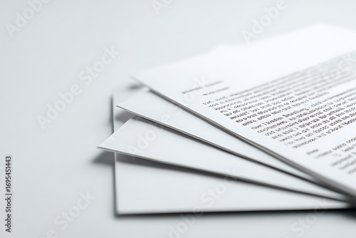 Stacked White Papers with Black Text on a Clean, Minimalist Surface